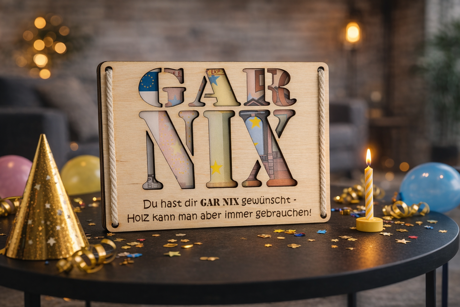 Geschenkkarte „GAR NIX“ aus Holz – originelles Geschenk