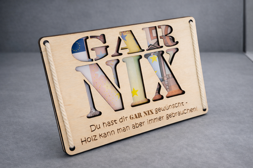 Geschenkkarte „GAR NIX“ aus Holz – originelles Geschenk
